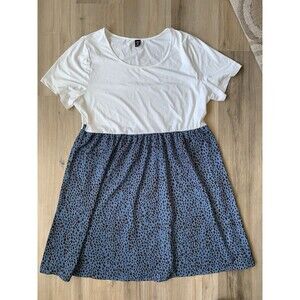 Shein Curve Womens 3XL Dress Knee Length Blue Animal Print DotSkirt W White Top